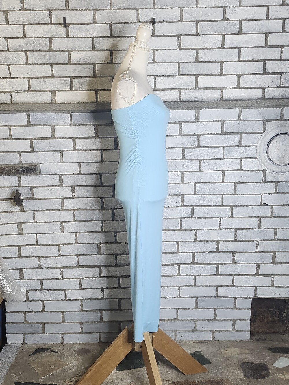 • NWT No Boundaries Tube Ribbed Maxi Dress XXS 00 Blue Droplet Side Slit Ruched - Picture 5 of 11